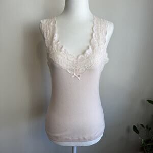 Vtg Y2k Dolce & Gabbana D&G M Pink Lace Trim Cami Tank Top Cotton